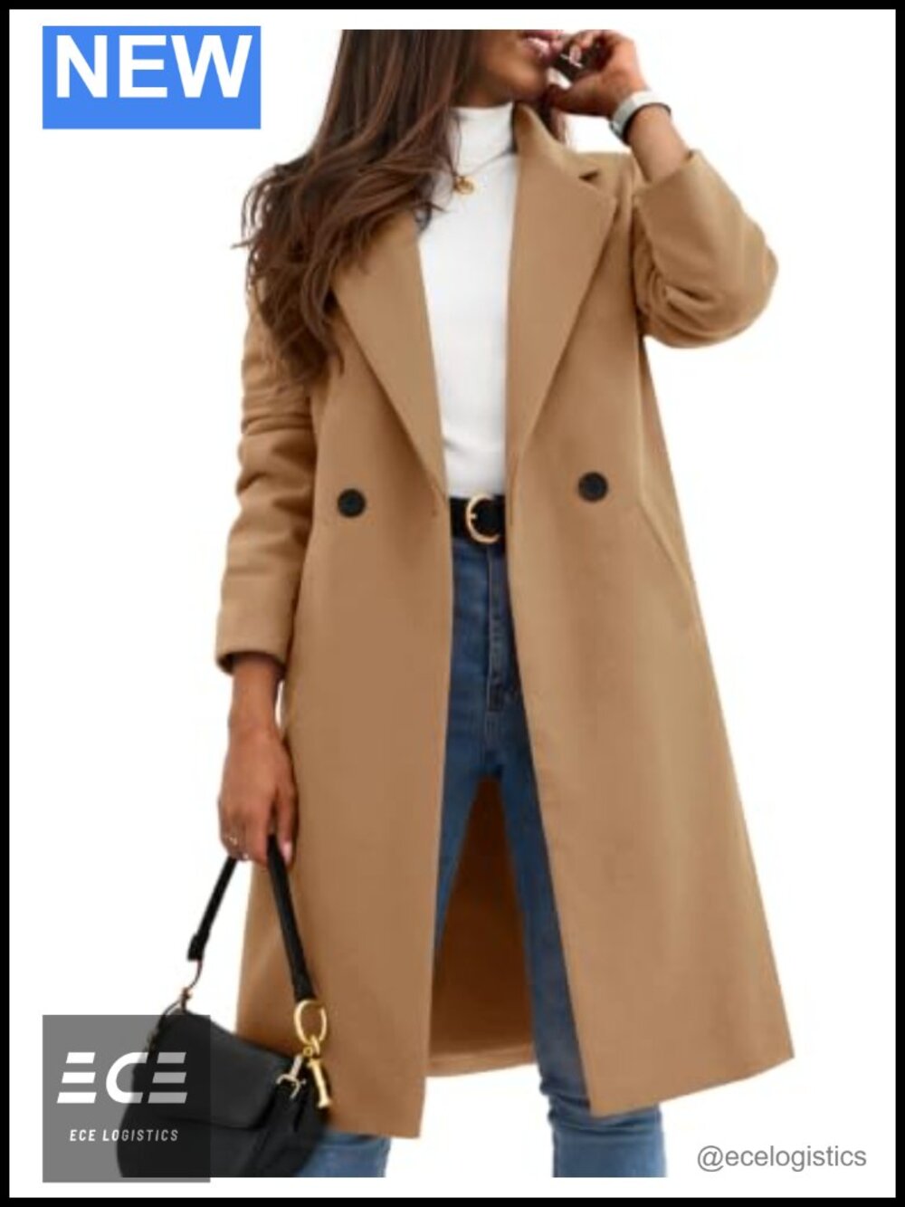 Women's Wool Blend Peacoat Notch Lapel Mid Length Overcoat
